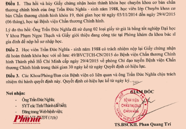 Su dung bang gia cua Dai hoc Y khoa Pham Ngoc Thach de hoc chan thuong chinh hinh