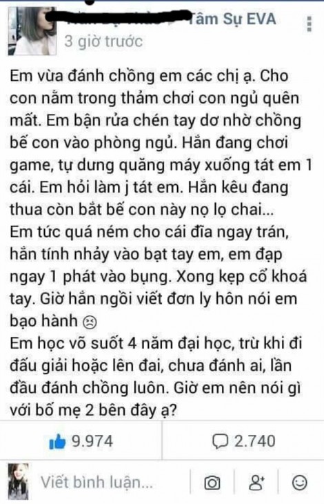 Em vừa lỡ tay đánh chồng!