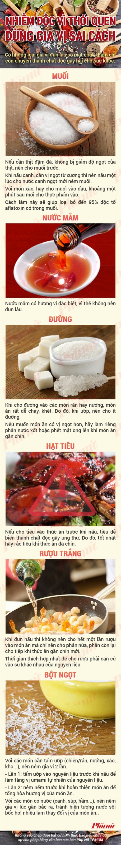 Cách nêm nếm gia vị trong nấu ăn không bị độc