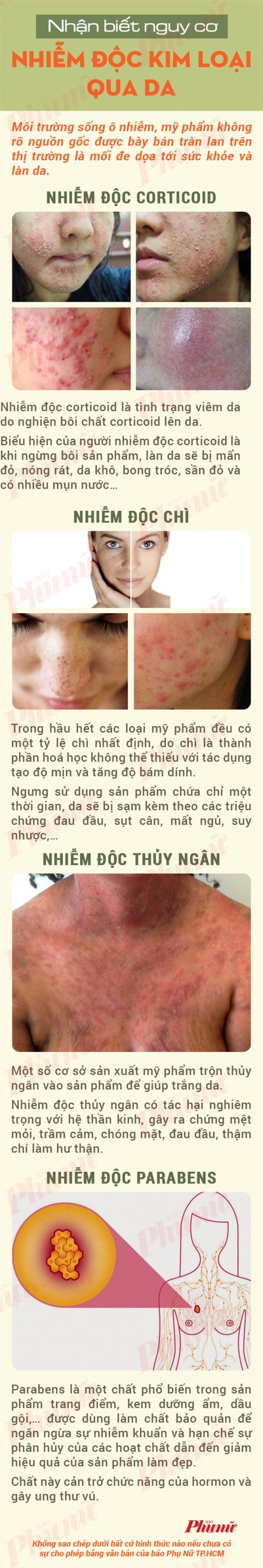 Nhận biết làn da khi nhiễm độc kim loại, corticoid