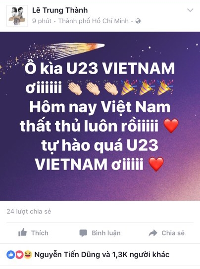 Lang giai tri han hoan, ron rang voi chien thang cua U23 Viet Nam