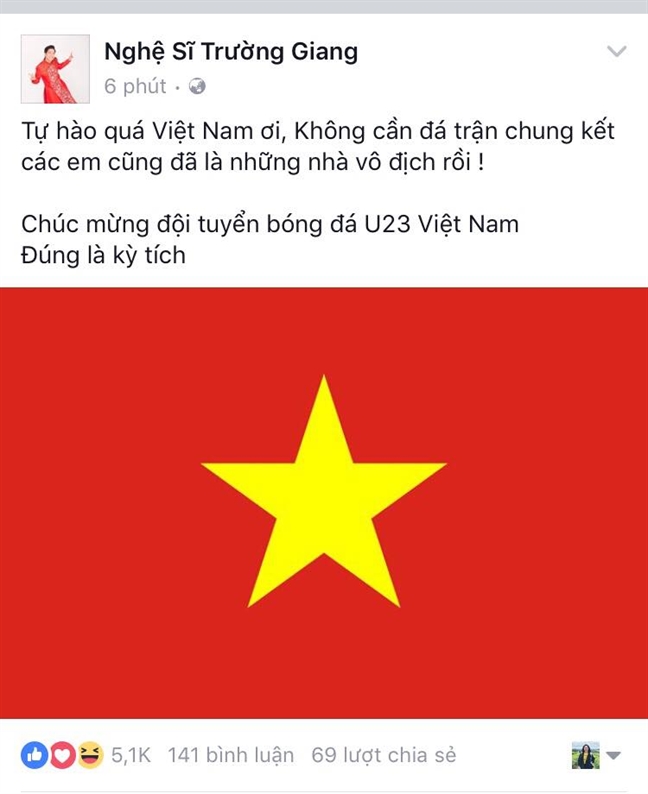 Lang giai tri han hoan, ron rang voi chien thang cua U23 Viet Nam