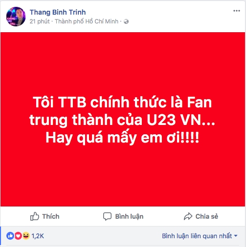 Lang giai tri han hoan, ron rang voi chien thang cua U23 Viet Nam