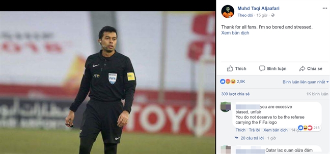 Trong tai Muhd Taqi Aljaafari 'khon kho' vi fan Viet sau chien thang cua U23 Viet Nam