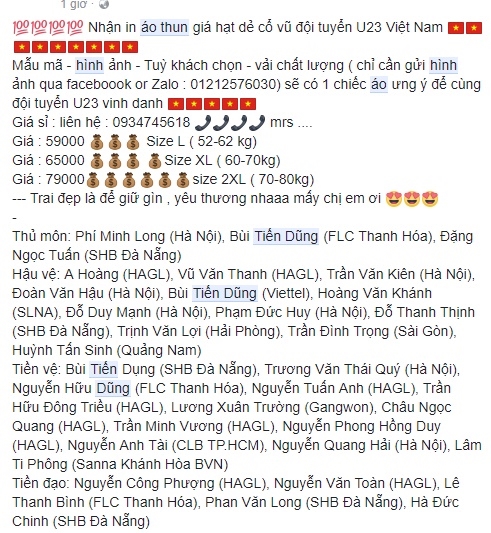 Muon kieu ao thun in hinh cau thu U23 Viet Nam tren ‘cho mang’