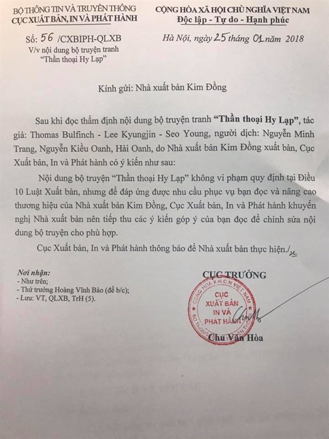 NXB Kim Dong khong bi phat ve hinh 'nong' trong truyen tranh 'Than thoai Hy Lap'