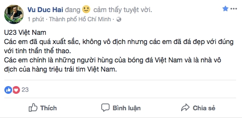 Nghe si Viet: 'U23 Viet Nam da thuc su la nhung anh hung'