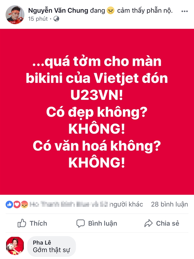 Du luan phan no vi VietJet Air dua nguoi mau mac bikini len may bay don doi tuyen U23