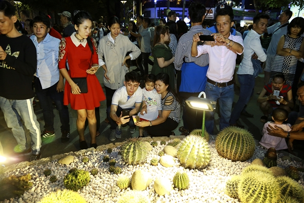 Hang chuc ngan nguoi du xuan tai duong hoa Nguyen Hue sau dem khai mac