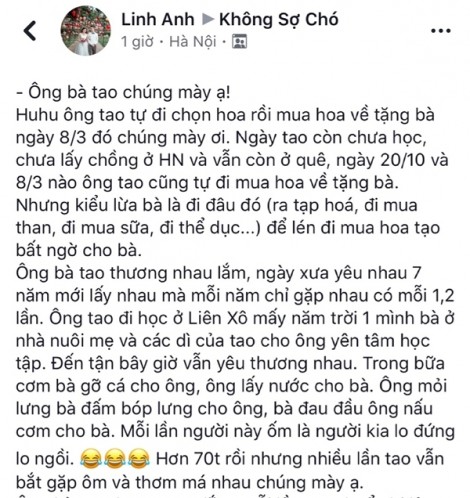 Bà gỡ xương ông rót nước, chuyện tình ông bà tôi ấm sực diễn đàn giới trẻ ngày 8/3