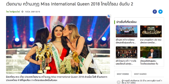 Bao lon the gioi dua tin Huong Giang Idol dang quang Hoa hau Chuyen gioi Quoc te 2018