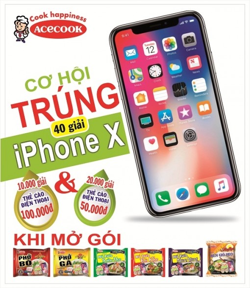Cơ hội trúng iPhone X từ các sản phẩm gạo ăn liền của nhãn hàng Acecook Việt Nam