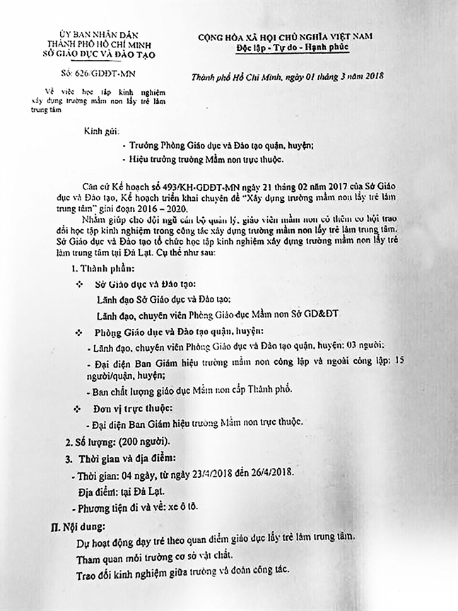 Vu so GD-DT TP.HCM bat chap chi dao cua Thanh uy, tiep tuc... sang chanh: Chi mot tour du hon 800 trieu dong, tien vao tui ai?