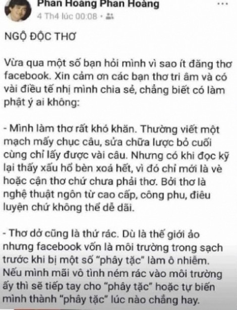 Hội Nhà văn xử lý vụ 'thơ Facebook là thơ rác' của nhà thơ Phan Hoàng