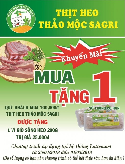 Sagrifood thực hiện chương trình khuyến mãi thịt heo thảo mộc Sagri tại siêu thị Lotte
