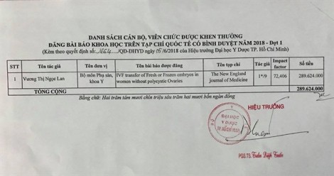 Bác sĩ tặng gần 300 triệu tiền thưởng bài đăng báo quốc tế cho trường y