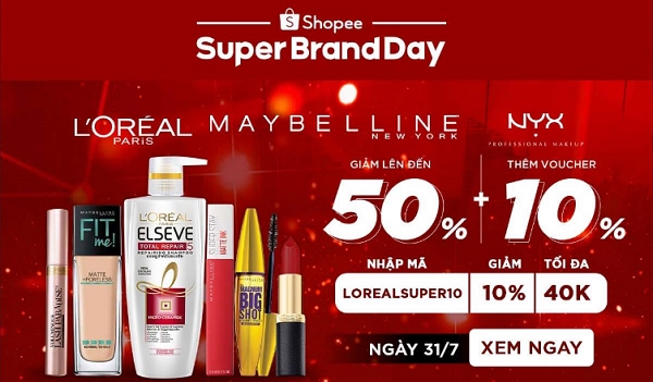 Giam gia den 50% cac san pham cua L’Oreal tren Shopee