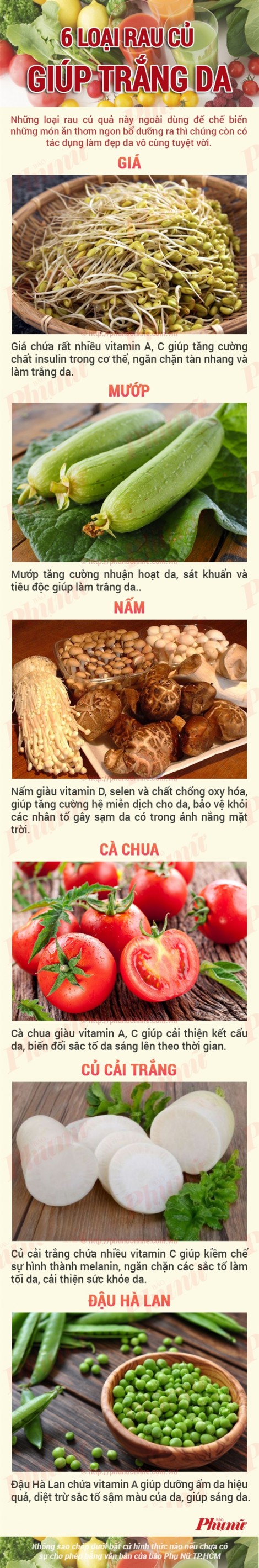 Điểm mặt 6 loại rau củ giúp làm trắng da nhanh chóng