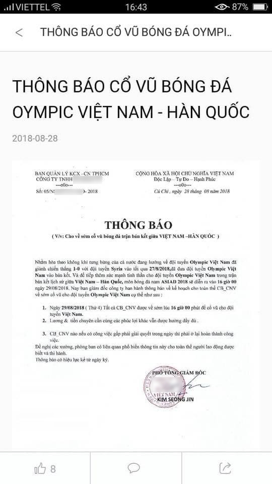 Hang loat 'cong dien khan' thong bao nghi lam som de co vu Olympic Viet Nam