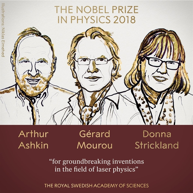 Nobel Vat ly 2018 trao cho 3 nha khoa hoc ve cong nghe laser