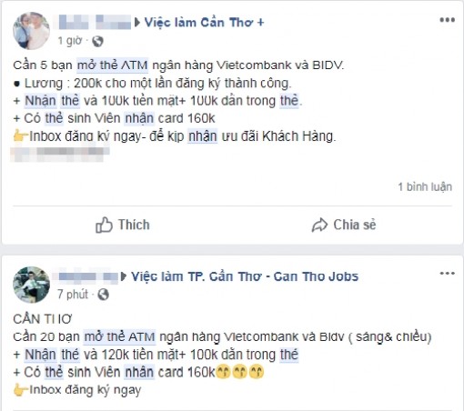 Rộ tình trạng bán tài khoản ngân hàng