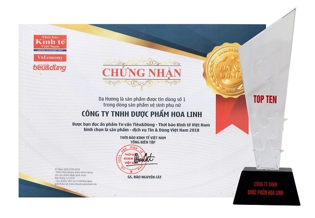 Da Huong 10 nam lien tiep dat giai thuong San pham duoc Tin & Dung so 1 trong dong san pham ve sinh phu nu (2008-2018)