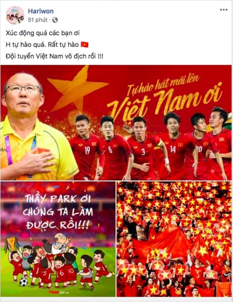 Nghệ sĩ Việt tưng bừng mừng Việt Nam vô địch AFF Cup sau 10 năm chờ đợi