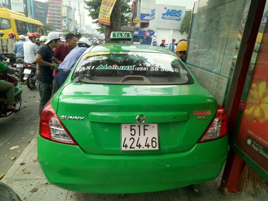 Taxi Mai Linh ui duoi xe cung hang, roi tong thang goc cay