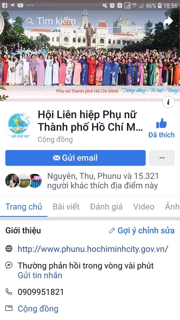 Trang Facebook  cua Hoi LHPN TP.HCM co hon 15.600 nguoi theo doi