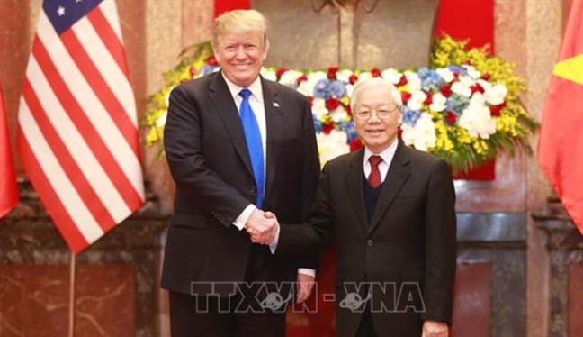 Tong Bi thu, Chu tich nuoc Nguyen Phu Trong tiep Tong thong My Donald Trump