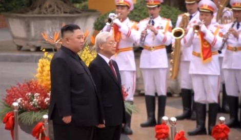 Tổng Bí thư, Chủ tịch nước Nguyễn Phú Trọng đón Chủ tịch Triều Tiên Kim Jong-un bằng nghi thức cao nhất