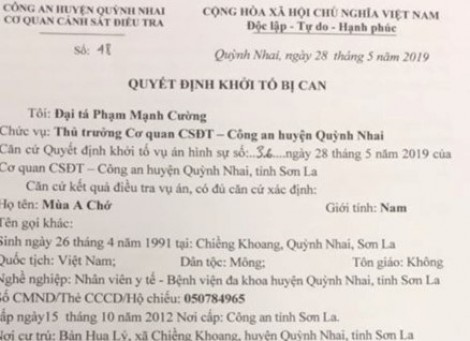 Khởi tố kỹ thuật viên X quang Bệnh viện Quỳnh Nhai hiếp dâm bé gái 13 tuổi