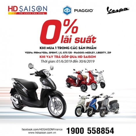 Lãi suất 0%, dễ dàng sắm xe Piaggio