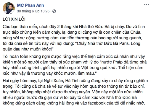 Tu chuyen MC Phan Anh xin loi sau vu chay rung o Ha Tinh
