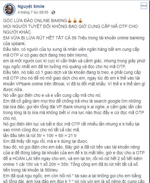 Mat sach tien trong tai khoan ngan hang vi de dang 'danh roi' mat ma OTP