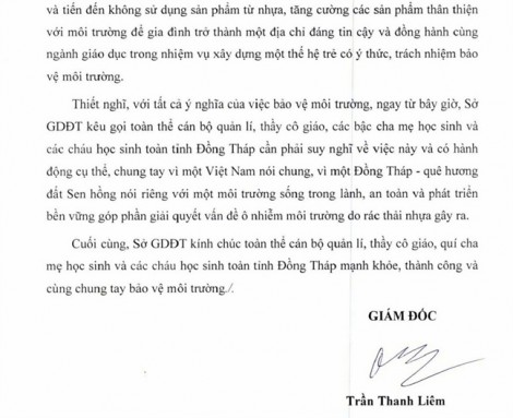 Giám đốc Sở GD-ĐT Đồng Tháp kêu gọi không thả bóng bay vì môi trường