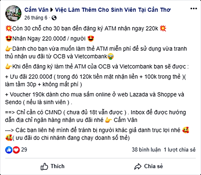 Ham 'mo the ATM duoc tang tien', coi chung  tro thanh toi pham