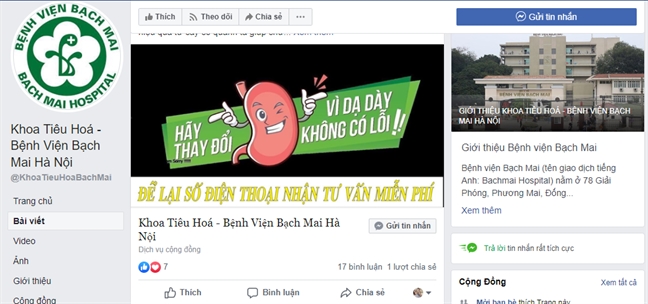 Vach mat trang Facebook gia danh Benh vien Bach Mai lua benh nhan mua tra thao duoc tri dau da day