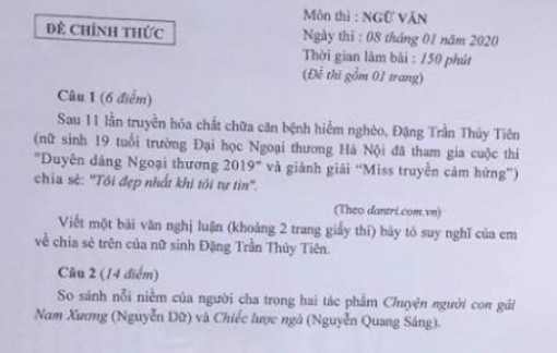 Tranh cãi về đề thi học sinh giỏi văn lớp Chín của Hà Nội