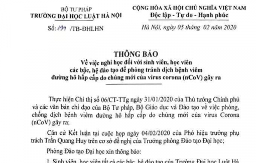 Nhiều trường đại học kéo dài ngày nghỉ đến 16/2 để phòng dịch corona