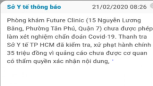 TPHCM gửi tin nhắn đến người dân để công khai cơ sở y tế bị xử phạt