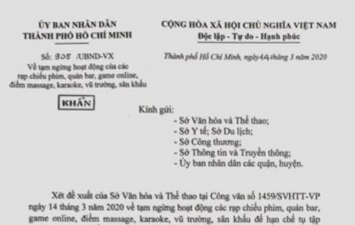 UBND TPHCM yêu cầu 24 quận, huyện dừng hoạt động tất cả rạp chiếu phim, quán bar, vũ trường, karaoke...