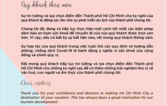 TPHCM gửi thư mong du khách thông cảm trước các biện pháp chống dịch COVID-19