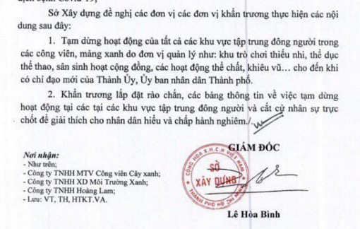 TPHCM tạm dừng hoạt động tập trung đông người trong công viên, mảng xanh để phòng COVID-19