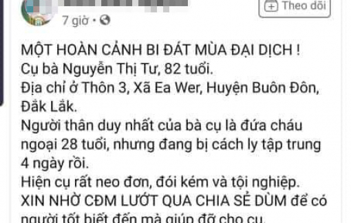 Bác thông tin cụ bà 82 tuổi đói kém giữa mùa dịch