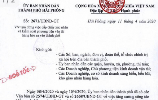 Hải Phòng tạm dừng kiểm soát xe vận tải ra vào thành phố