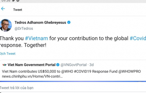 Tổng giám đốc WHO gửi lời cảm ơn Việt Nam vì đã đóng góp chống dịch COVID-19