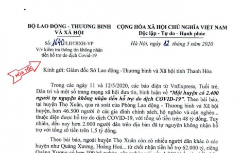 Đề nghị Thanh Hoá làm rõ việc hàng ngàn hộ dân không nhận tiền hỗ trợ COVID-19