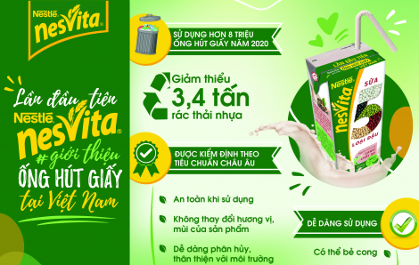 Sữa Nestlé Nesvita 5 Loại Đậu tiên phong sử dụng ống hút giấy bảo vệ môi trường