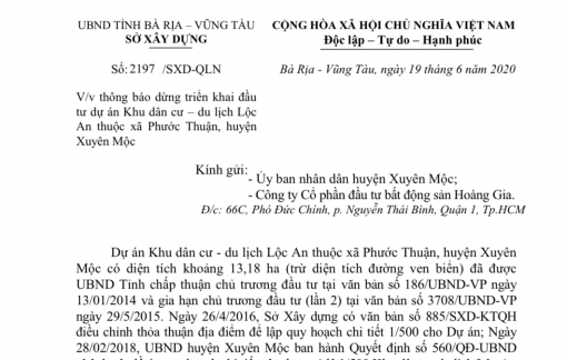 ''Ngâm'' dự án làm khổ dân, dự án khu dân cư - du lịch Lộc An bị yêu cầu dừng thực hiện để xem xét thu hồi